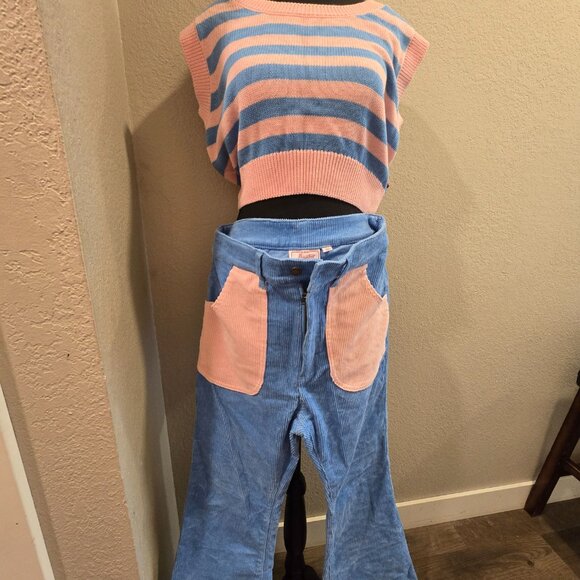 Hammies NWT Striped Sweatercrop top, matching Bell Bottoms and Ink Alloy Dangles - Picture 9 of 14